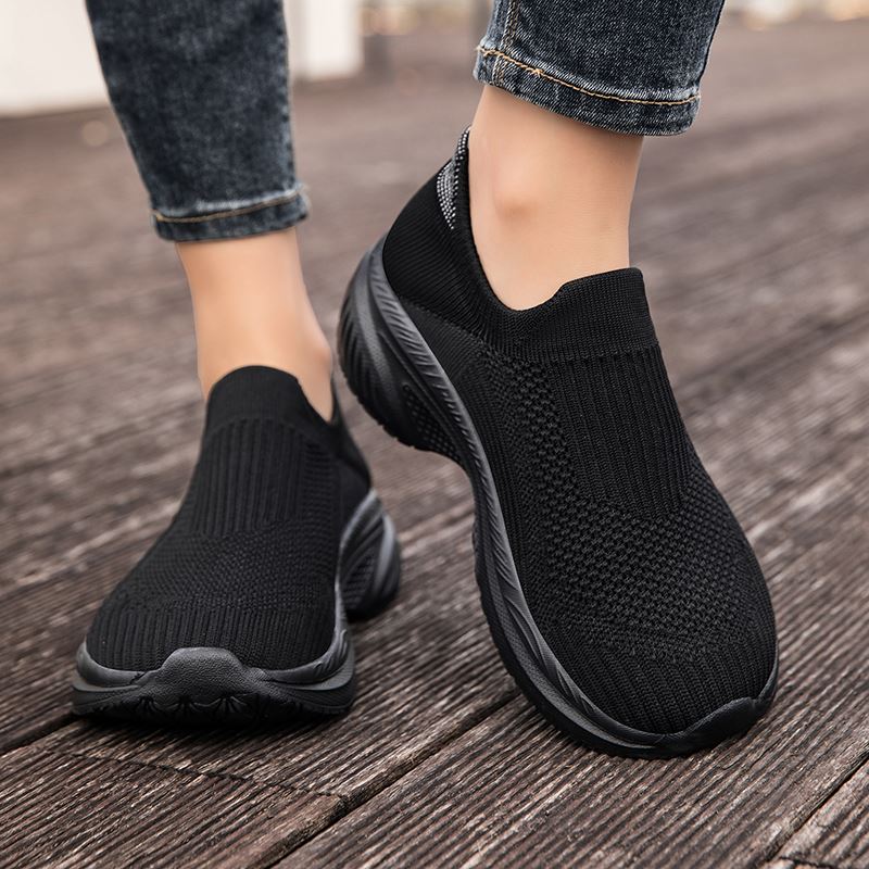 Knit Slip-On Wide Toe Box Walking Shoe worn, view 2