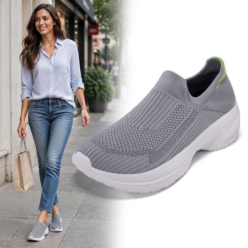 Knit Slip-On Wide Toe Box Walking Shoe worn, view 6